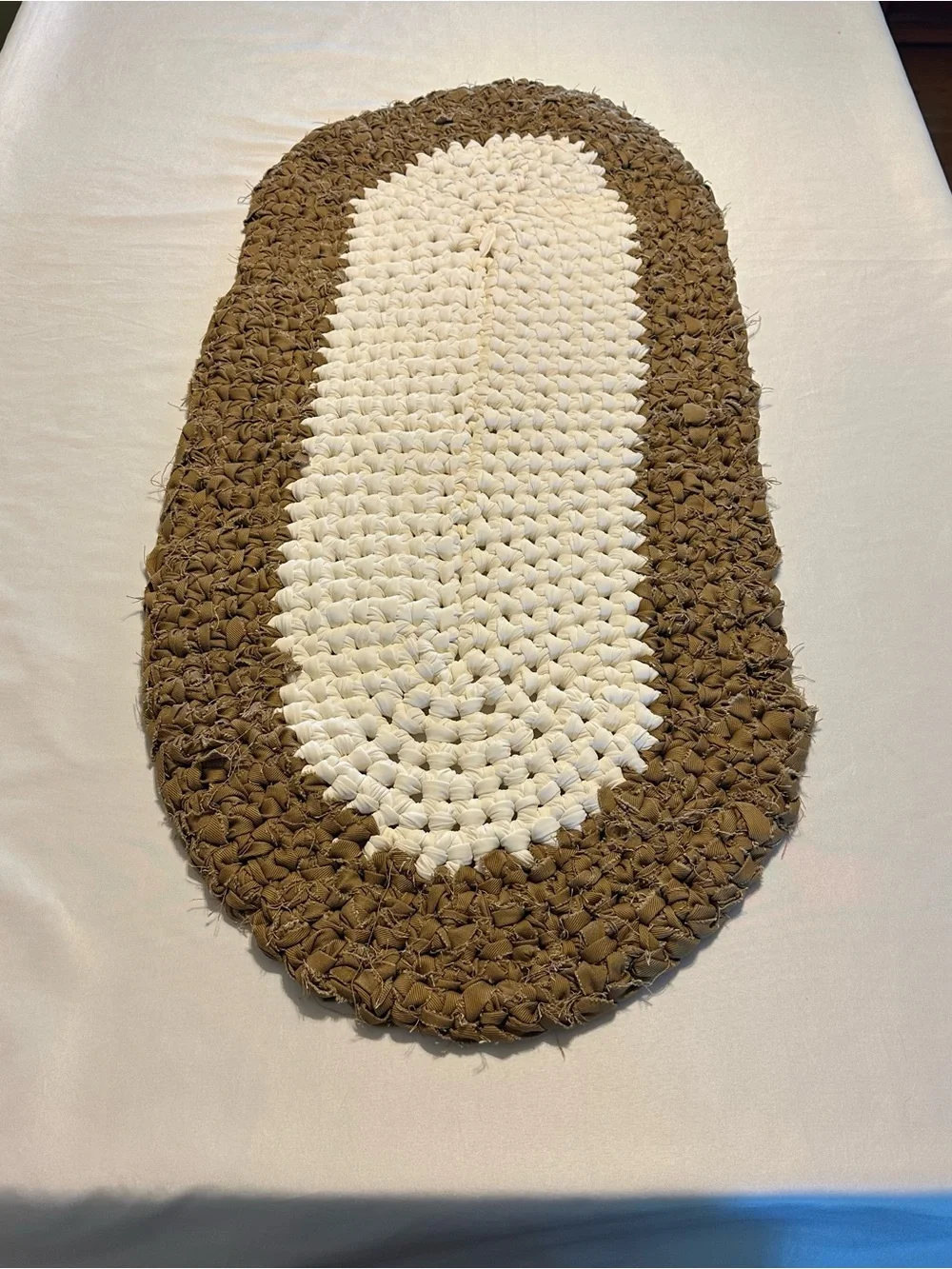 Handwoven braided rag rug Cream and Brown Oval rug  - Neutral Braided Accent